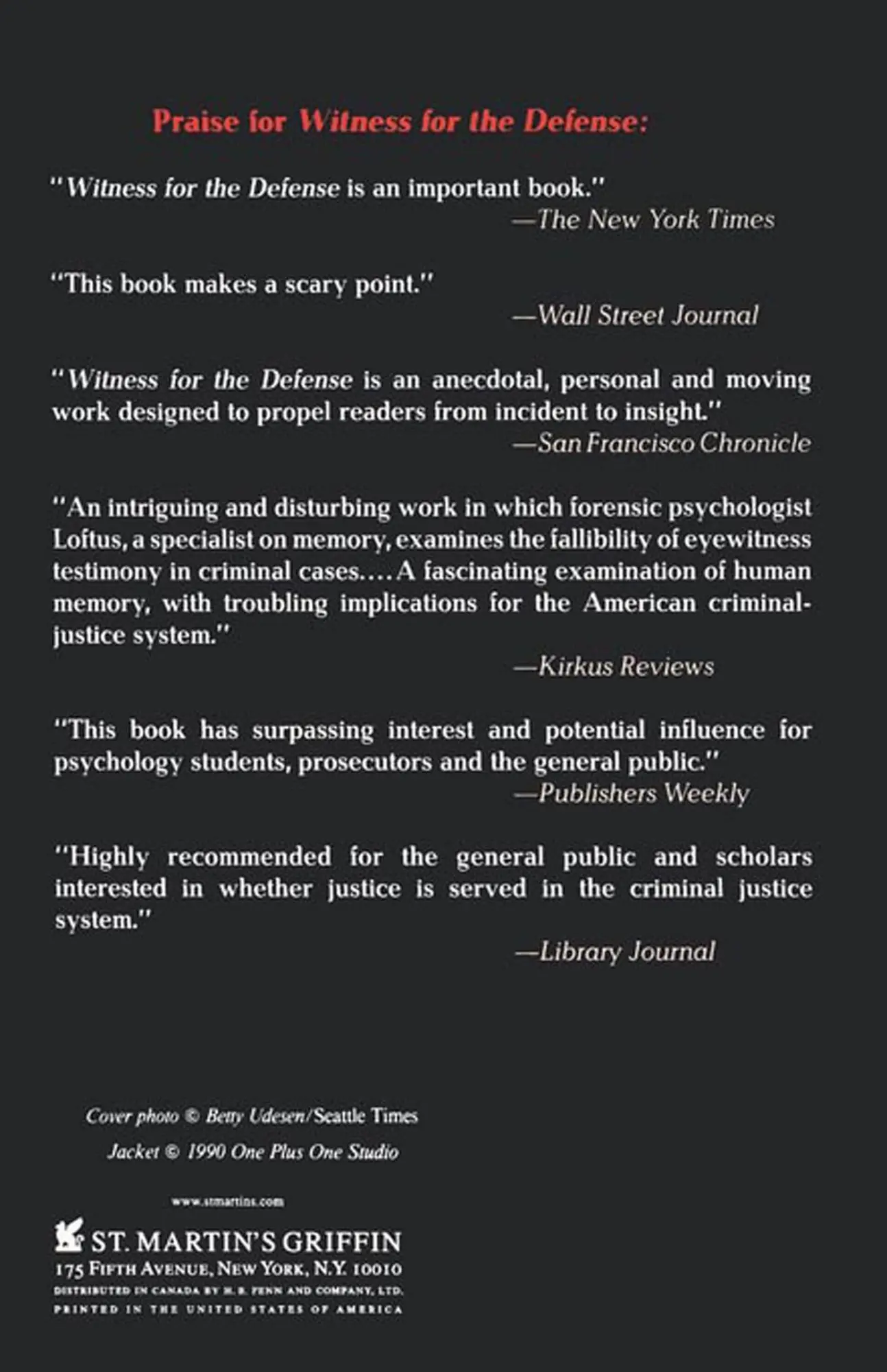 Rückseite: 9780312084554 | Witness for the Defense | Elizabeth Loftus (u. a.) | Taschenbuch