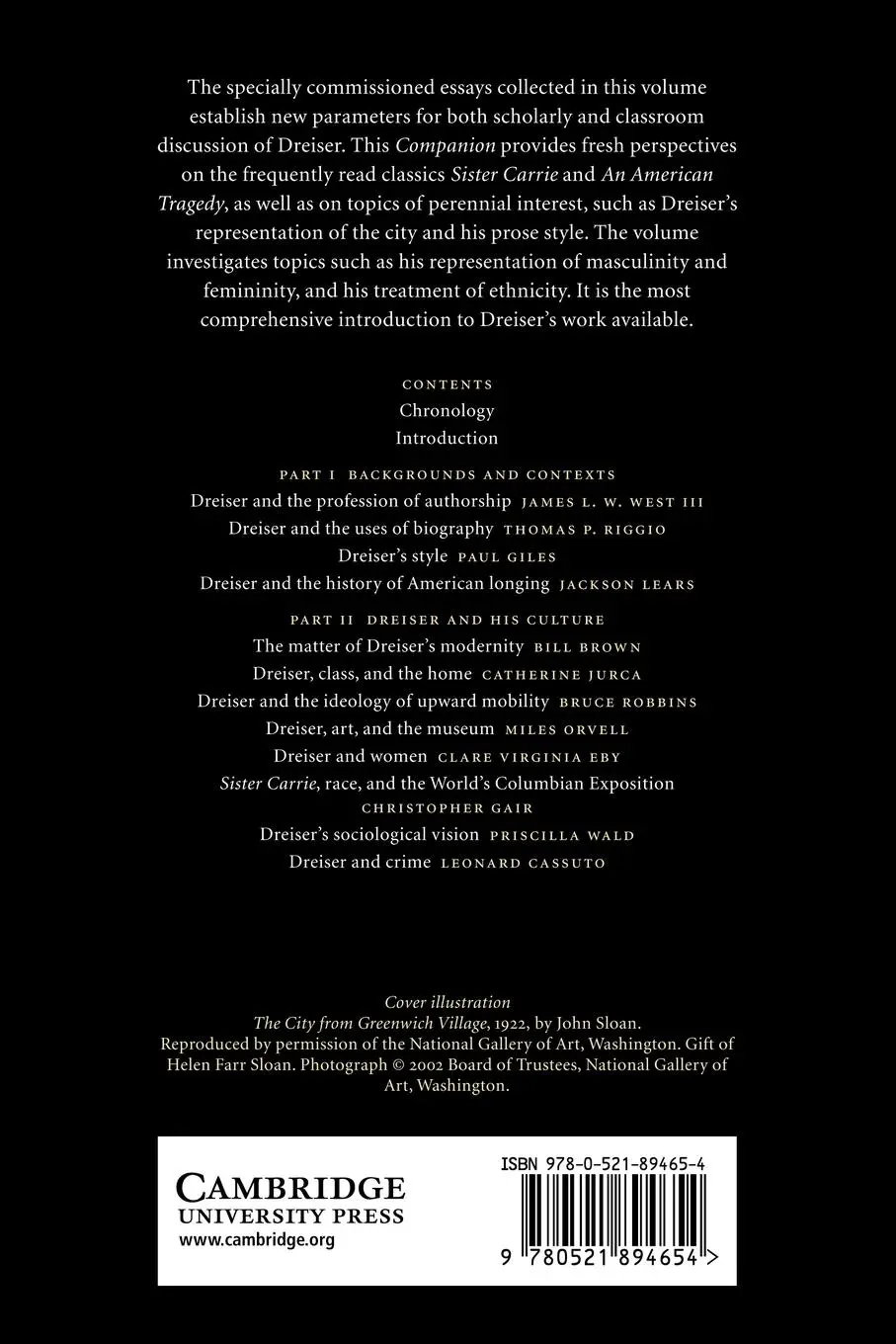 Rückseite: 9780521894654 | The Cambridge Companion to Theodore Dreiser | Clare Eby (u. a.) | Buch