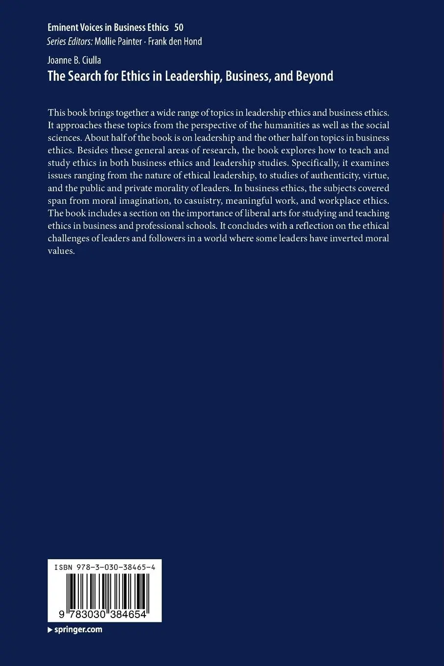 Rückseite: 9783030384654 | The Search for Ethics in Leadership, Business, and Beyond | Ciulla