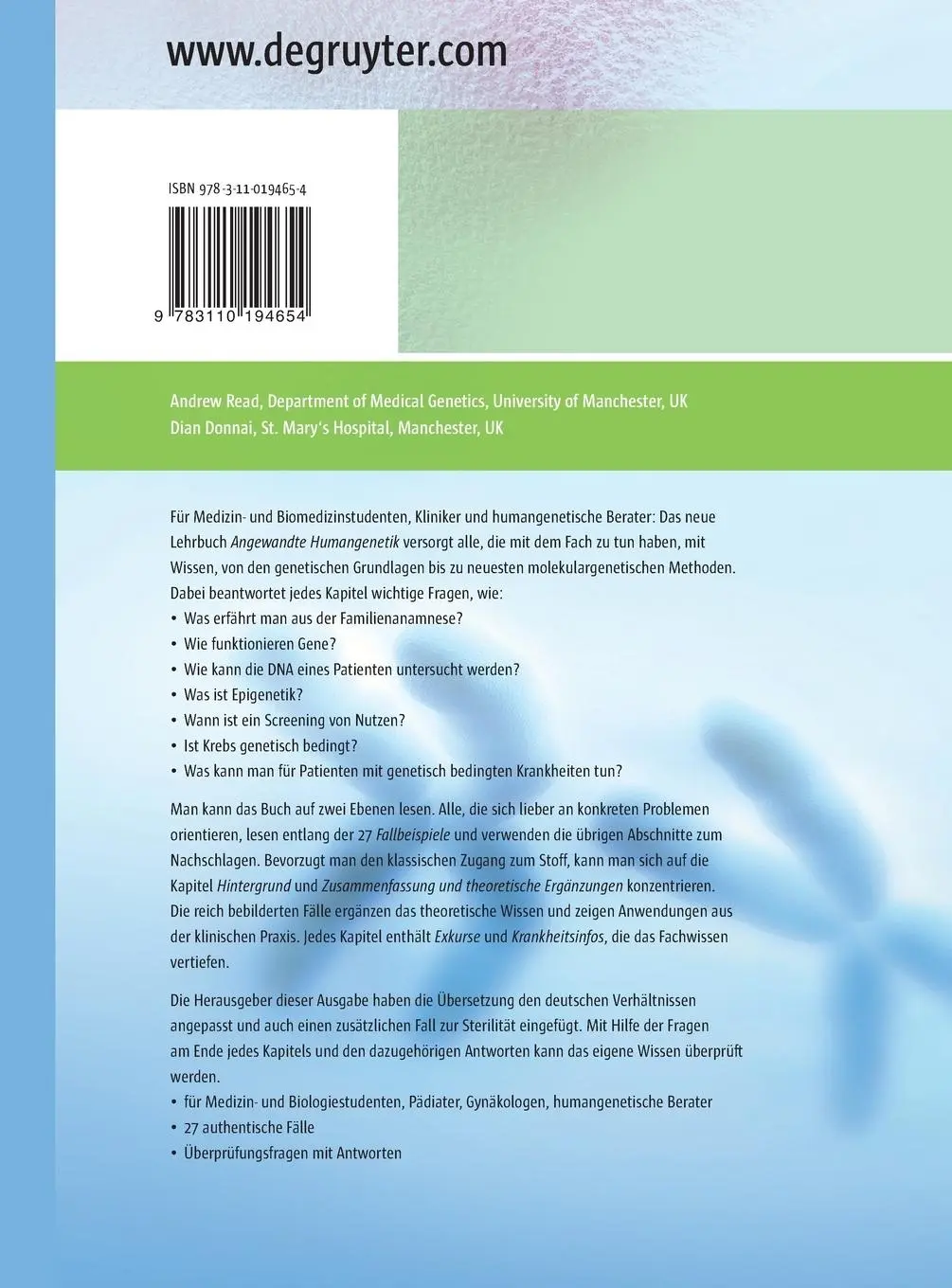 Rückseite: 9783110194654 | Angewandte Humangenetik | Andrew Read (u. a.) | Buch | XVIII | Deutsch