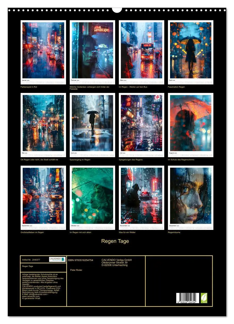 Bild: 9783516254754 | Regen Tage (Wandkalender 2026 DIN A2 hoch), CALVENDO Monatskalender