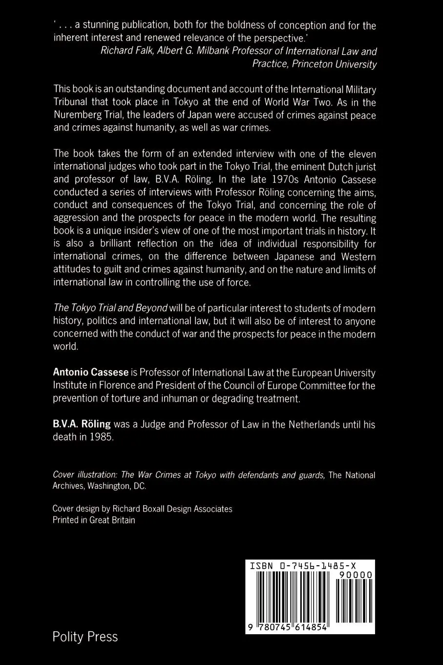 Rückseite: 9780745614854 | The Tokyo Trial and Beyond | Reflections of a Peacemonger | Buch