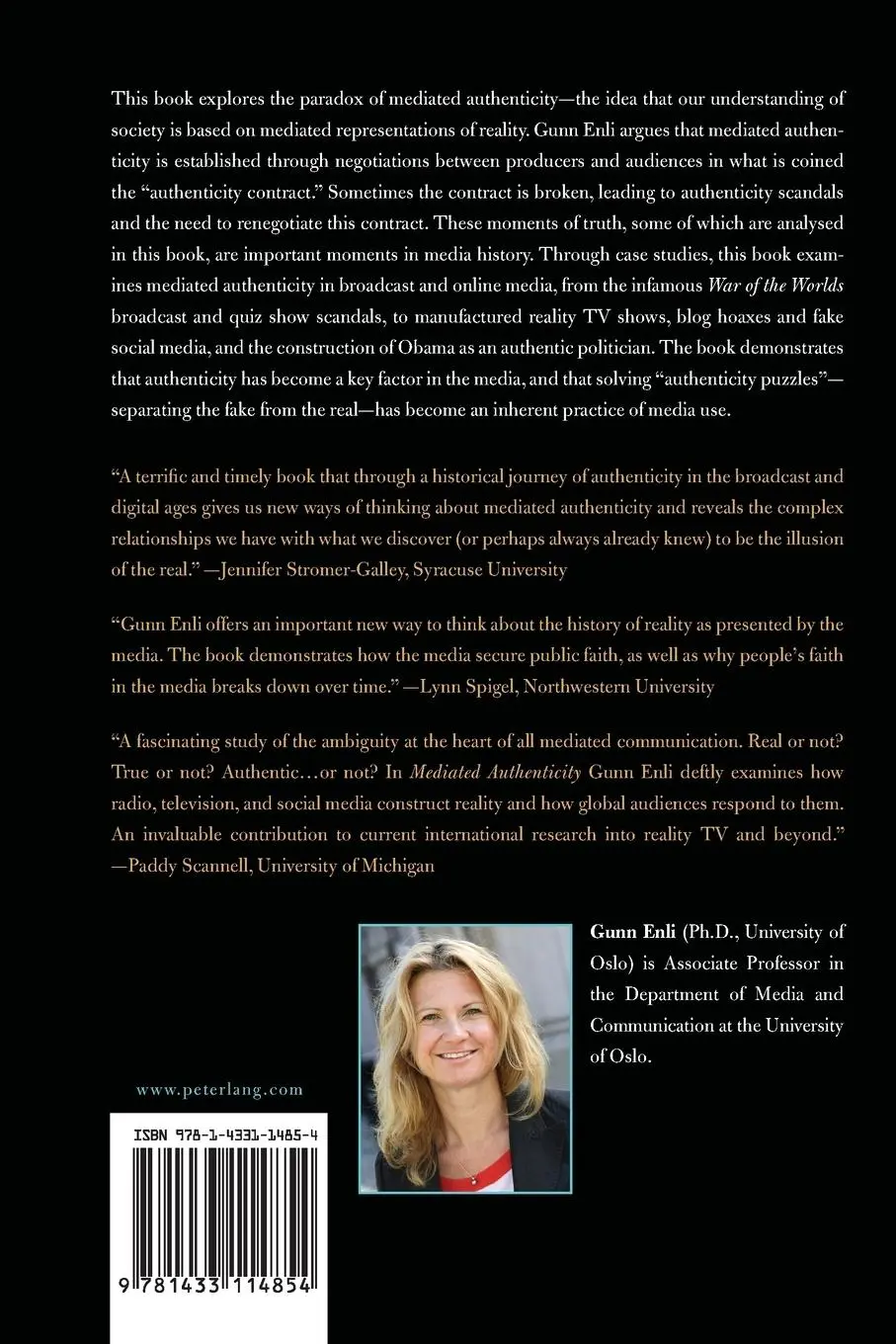 Rückseite: 9781433114854 | Mediated Authenticity | How the Media Constructs Reality | Gunn Enli