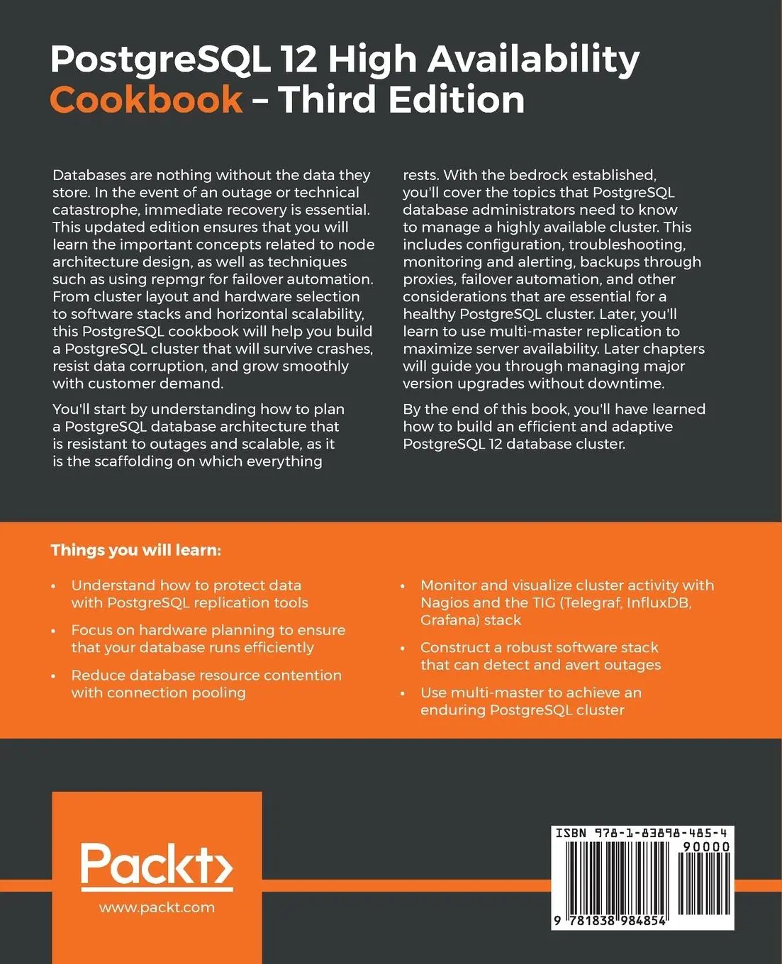 Rückseite: 9781838984854 | PostgreSQL 12 High Availability Cookbook | Shaun Thomas | Taschenbuch