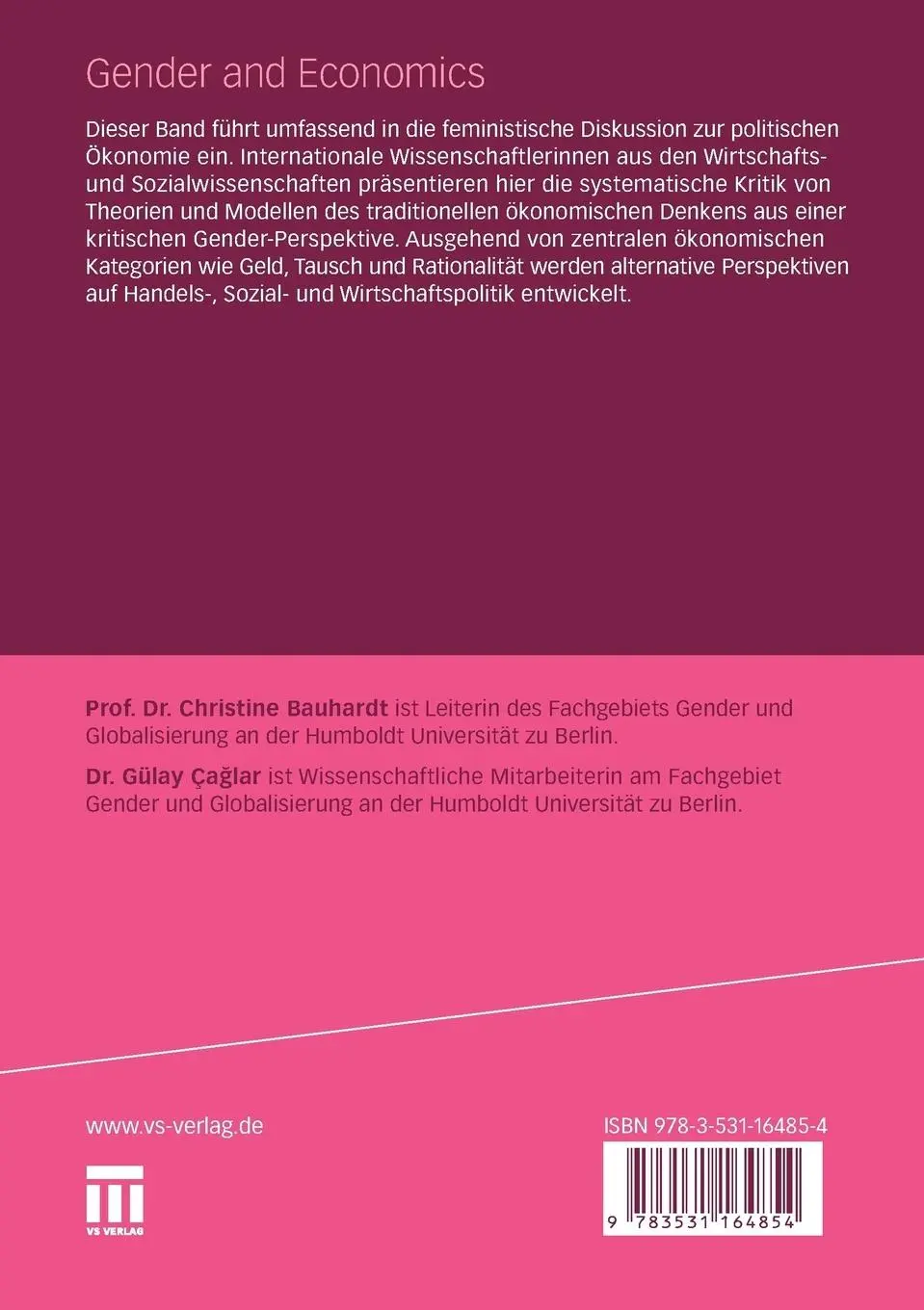 Rückseite: 9783531164854 | Gender and Economics | Feministische Kritik der politischen Ökonomie