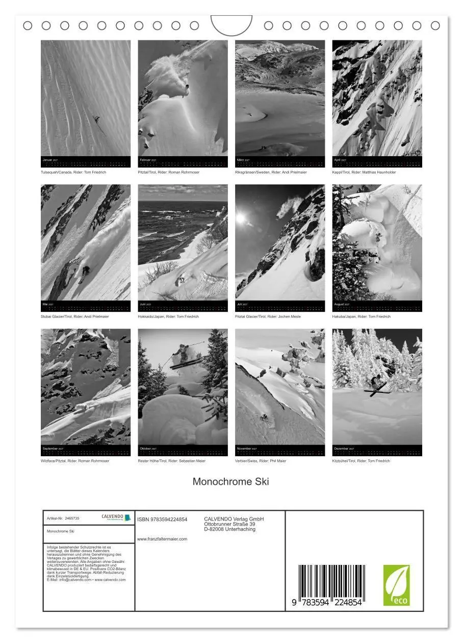 Bild: 9783594224854 | Monochrome Ski (Wandkalender 2027 DIN A4 hoch), CALVENDO...