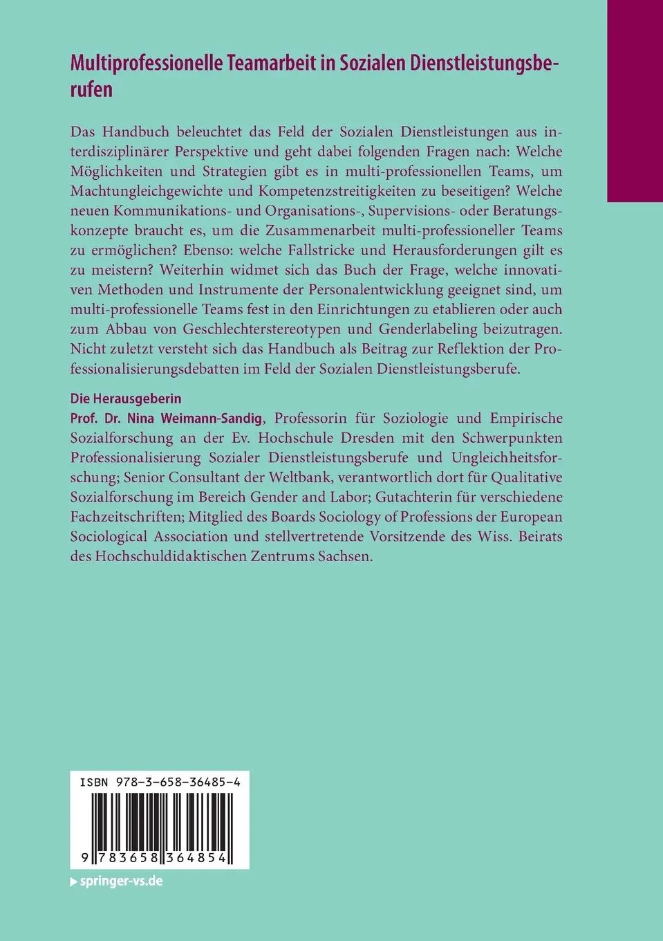 Rückseite: 9783658364854 | Multiprofessionelle Teamarbeit in Sozialen Dienstleistungsberufen | xi