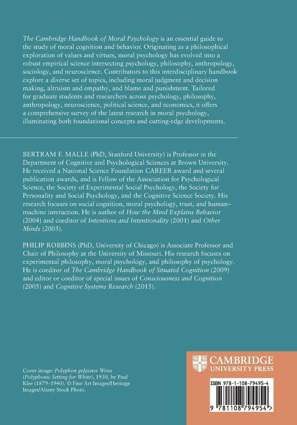 Rückseite: 9781108794954 | The Cambridge Handbook of Moral Psychology | Bertram F. Malle (u. a.)