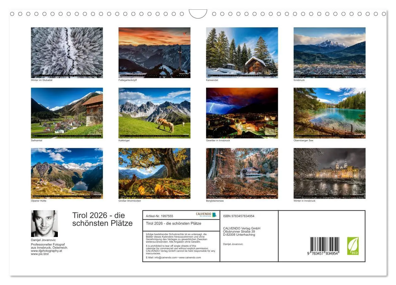Bild: 9783457834954 | Tirol 2026 - die schönsten Plätze (Wandkalender 2026 DIN A3 quer),...