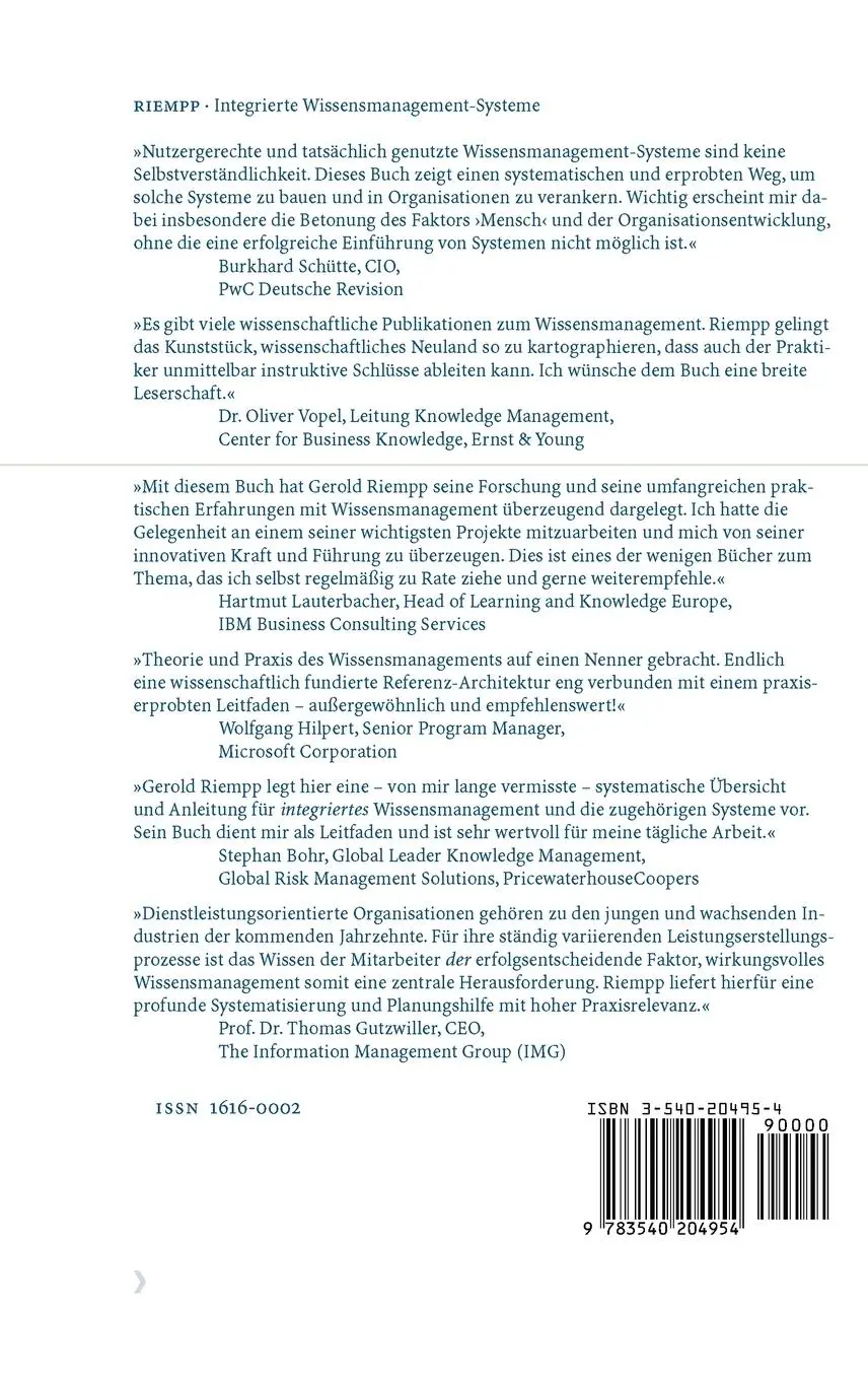 Rückseite: 9783540204954 | Integrierte Wissensmanagement-Systeme | Gerold Riempp | Buch | xiii