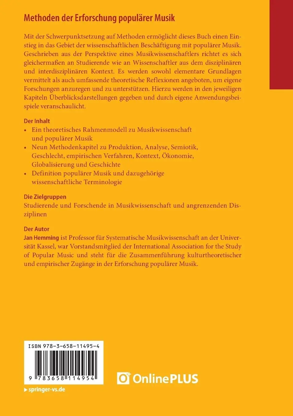 Rückseite: 9783658114954 | Methoden der Erforschung populärer Musik | Jan Hemming | Taschenbuch