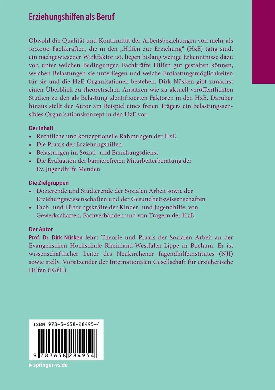 Rückseite: 9783658284954 | Erziehungshilfen als Beruf | Dirk Nüsken | Taschenbuch | x | Deutsch