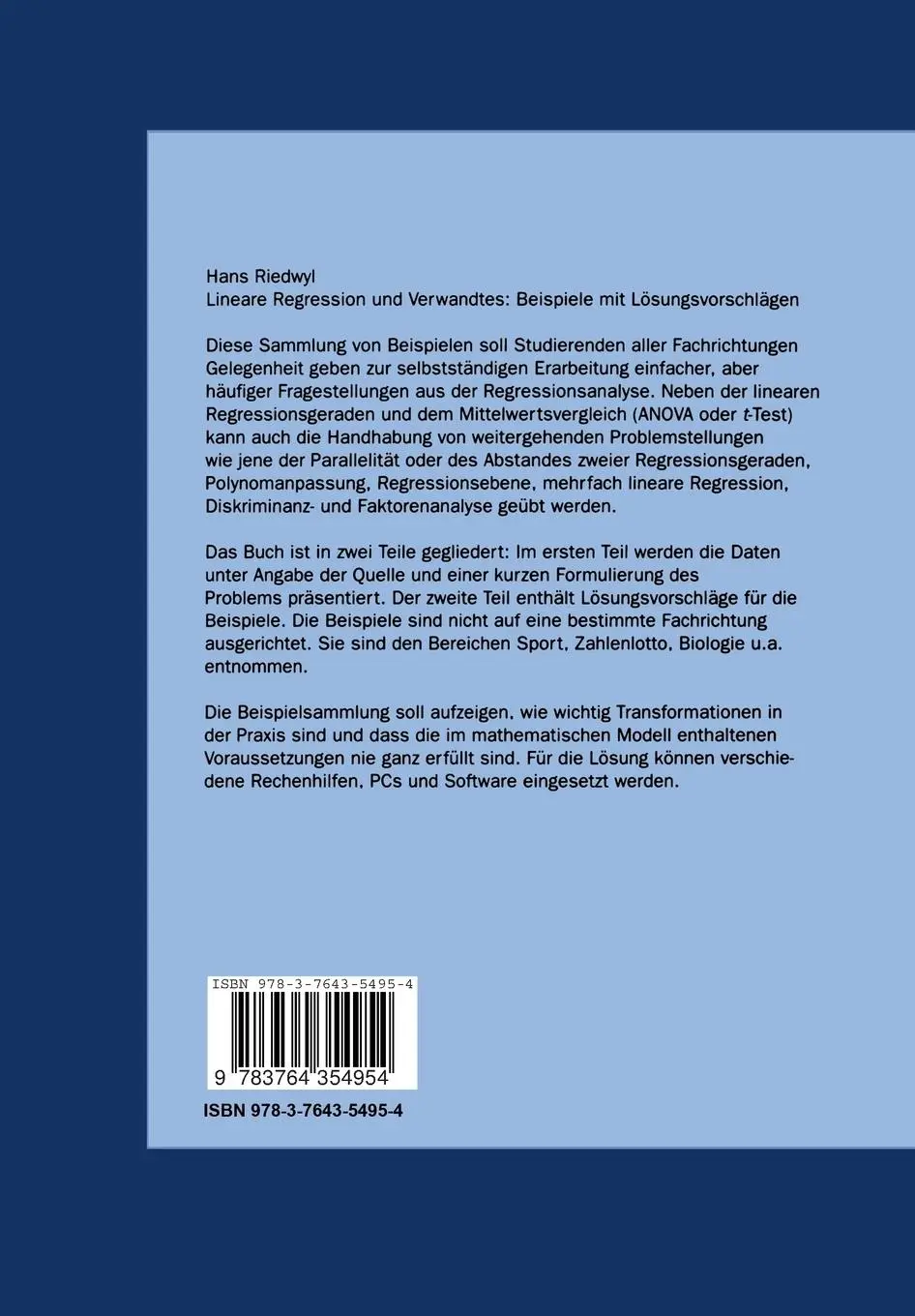 Rückseite: 9783764354954 | Lineare Regression und Verwandtes | Beispiele mit Lösungsvorschlägen