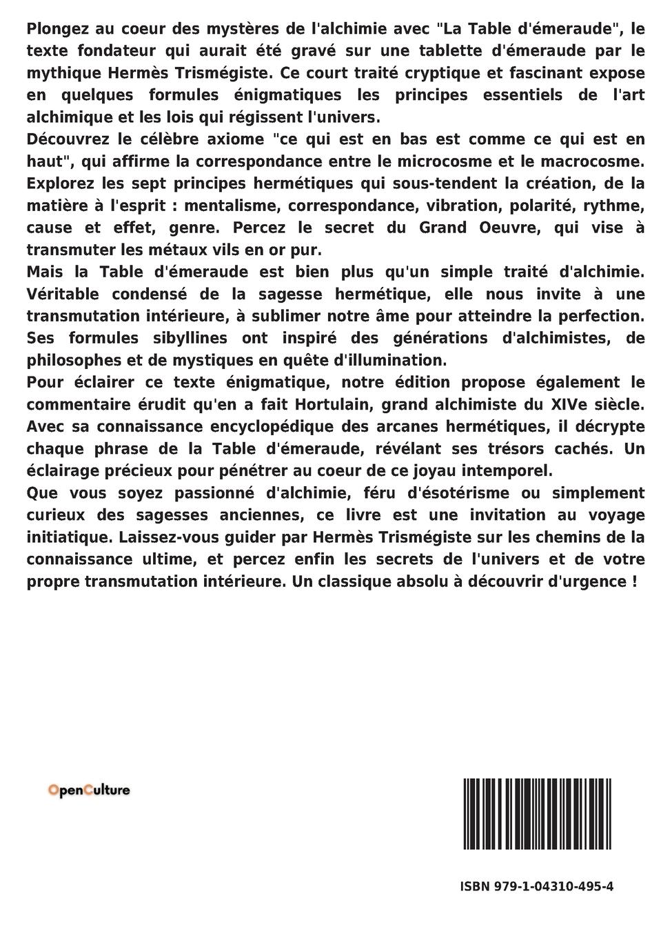 Rückseite: 9791043104954 | La Table d'émeraude | Hermès Trismégiste | Taschenbuch | Paperback