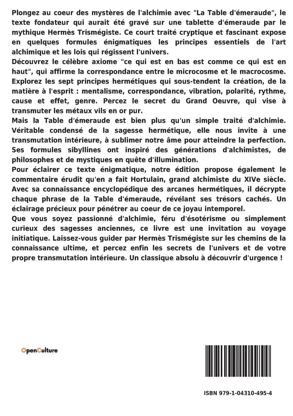 Rückseite: 9791043104954 | La Table d'émeraude | Hermès Trismégiste | Taschenbuch | Französisch