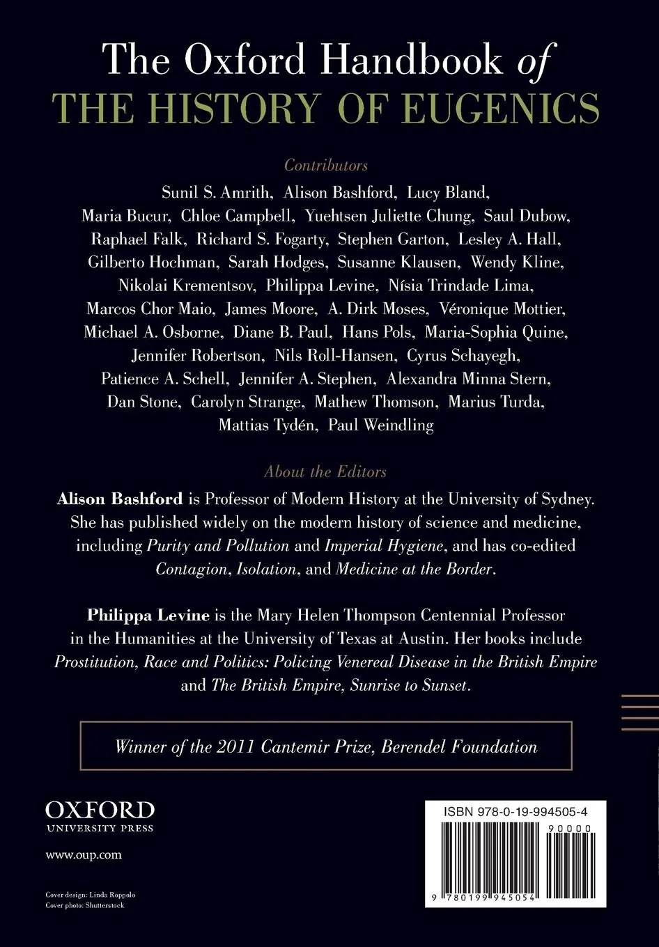 Rückseite: 9780199945054 | The Oxford Handbook of the History of Eugenics | Bashford (u. a.)