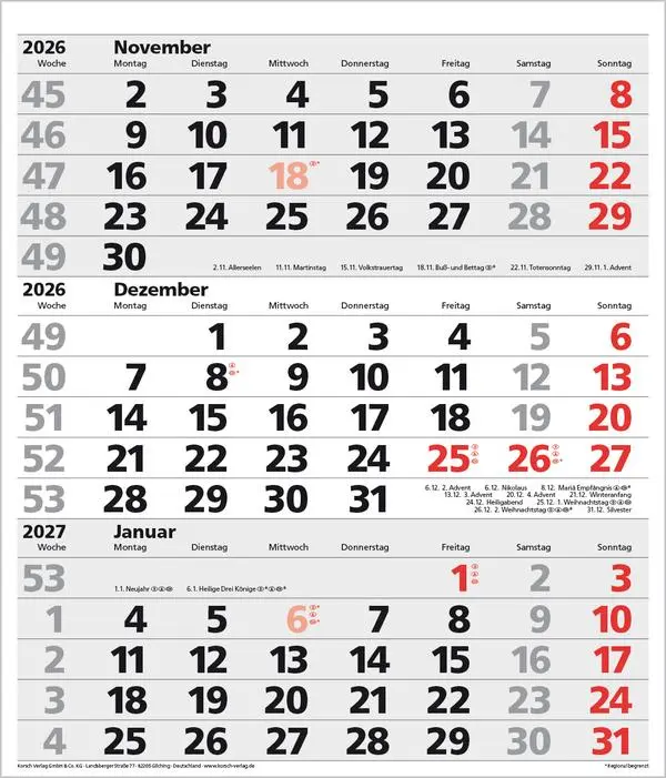 Bild: 9783731885054 | 3-Monats-Planer XL Comfort 2026 | Verlag Korsch | Kalender | 12 S.