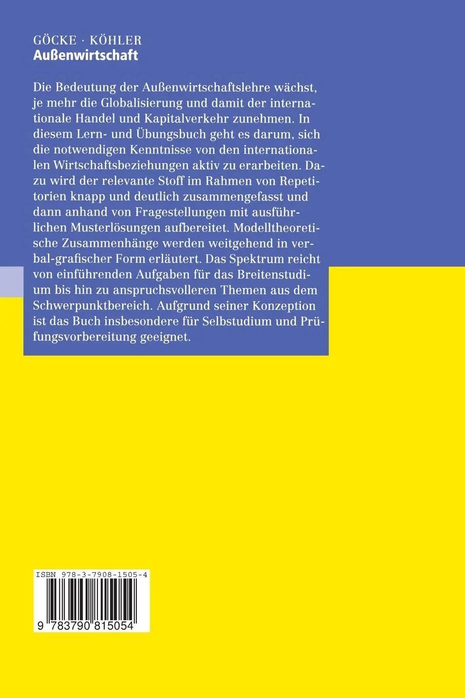 Rückseite: 9783790815054 | Außenwirtschaft | Ein Lern- und Übungsbuch | Thomas Köhler (u. a.)