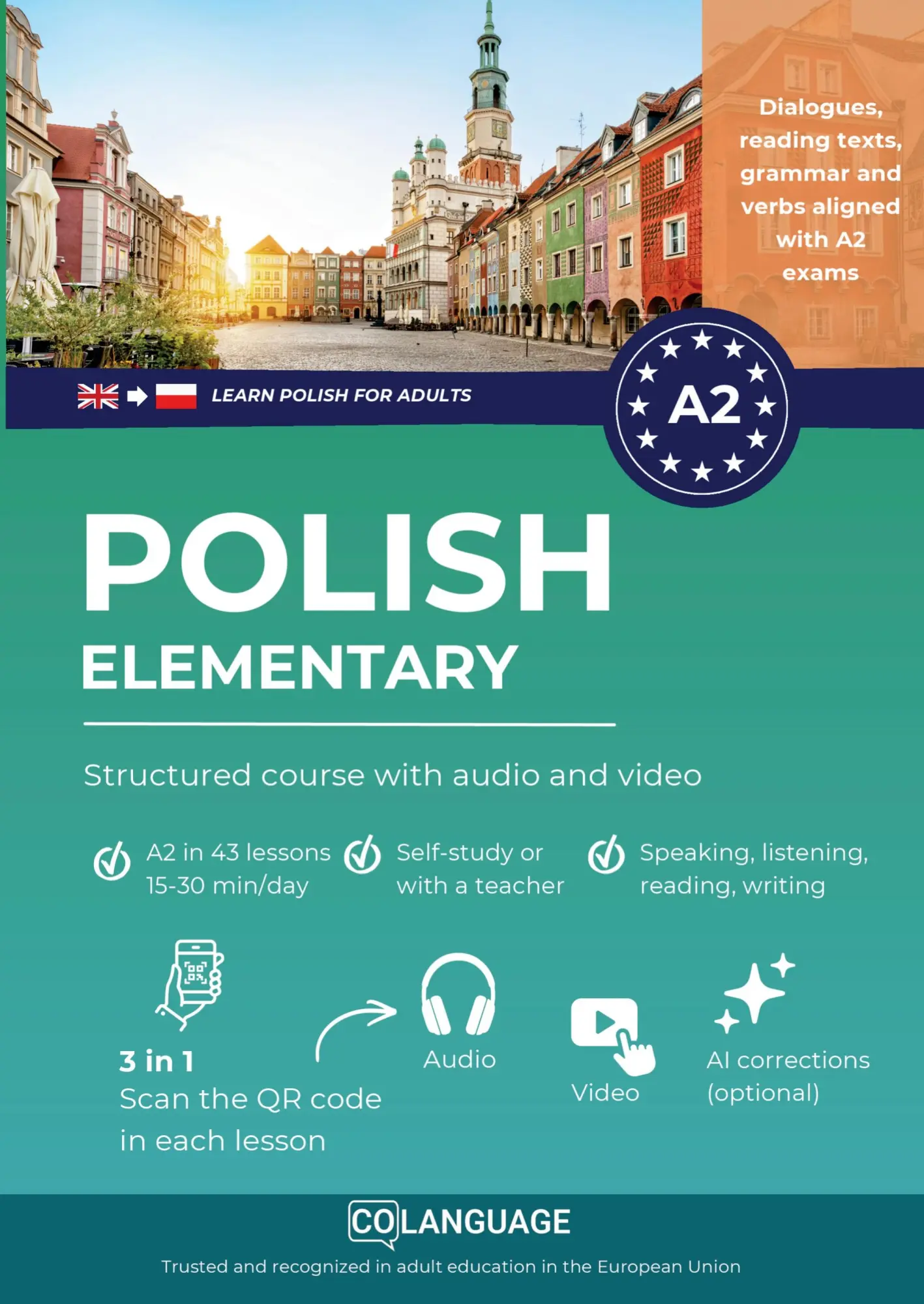 Cover: 9791388475054 | Learn Polish A2 elementary. Structured course with audio and video...
