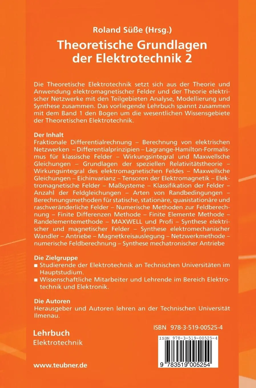 Rückseite: 9783519005254 | Theoretische Grundlagen der Elektrotechnik 2 | Roland Süße (u. a.)