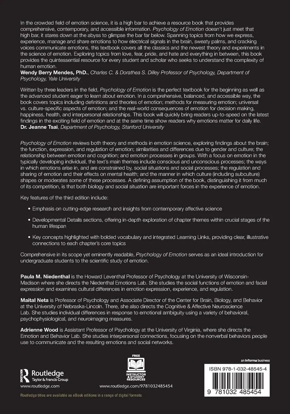 Rückseite: 9781032485454 | Psychology of Emotion | Paula M. Niedenthal (u. a.) | Taschenbuch