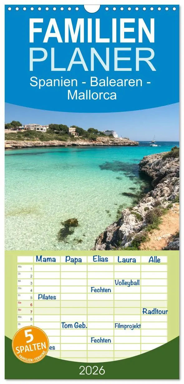 Cover: 9783516495454 | Familienplaner 2026 - Spanien - Balearen - Mallorca mit 5 Spalten...