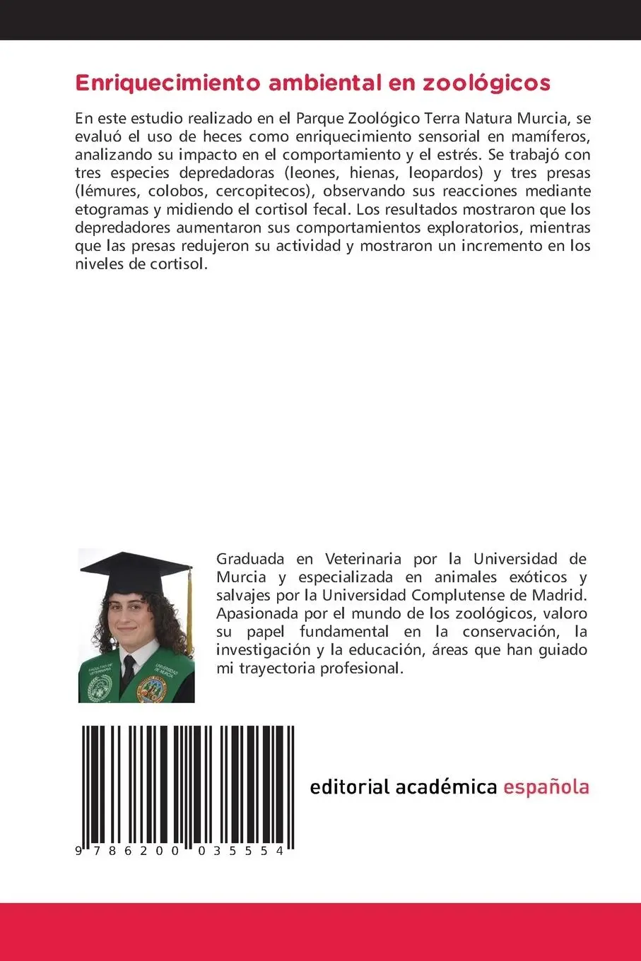 Rückseite: 9786200035554 | Enriquecimiento ambiental en zoológicos | Andrea Peralta Álvarez