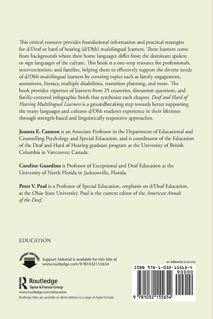 Rückseite: 9781032155654 | Deaf and Hard of Hearing Multilingual Learners | Joanna Cannon (u. a.)