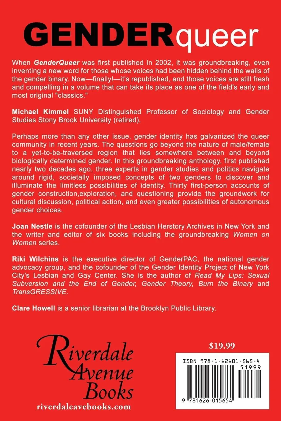 Rückseite: 9781626015654 | GenderQueer | Voices from Beyond the Sexual Binary | Wilchins (u. a.)