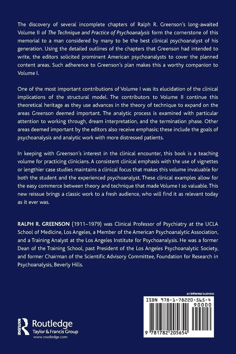 Rückseite: 9781782205654 | The Technique and Practice of Psychoanalysis | Ralph R. Greenson