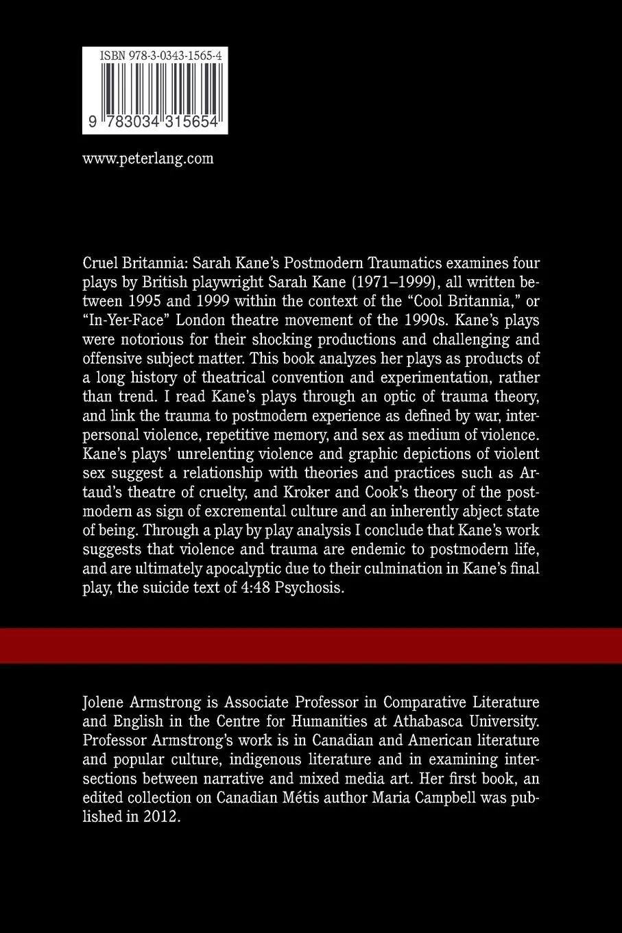Rückseite: 9783034315654 | Cruel Britannia | Sarah Kane's Postmodern Traumatics | Armstrong