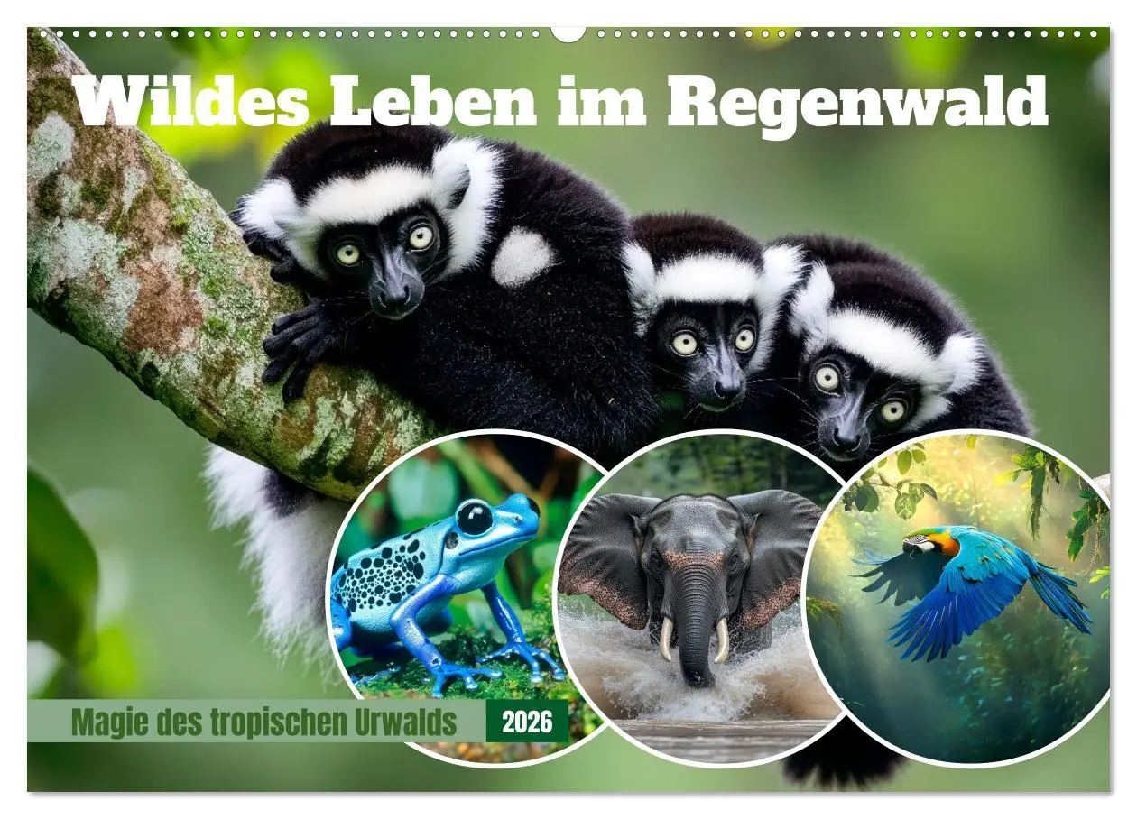 Cover: 9783516235654 | Wildes Leben im Regenwald (Wandkalender 2026 DIN A2 quer), CALVENDO...