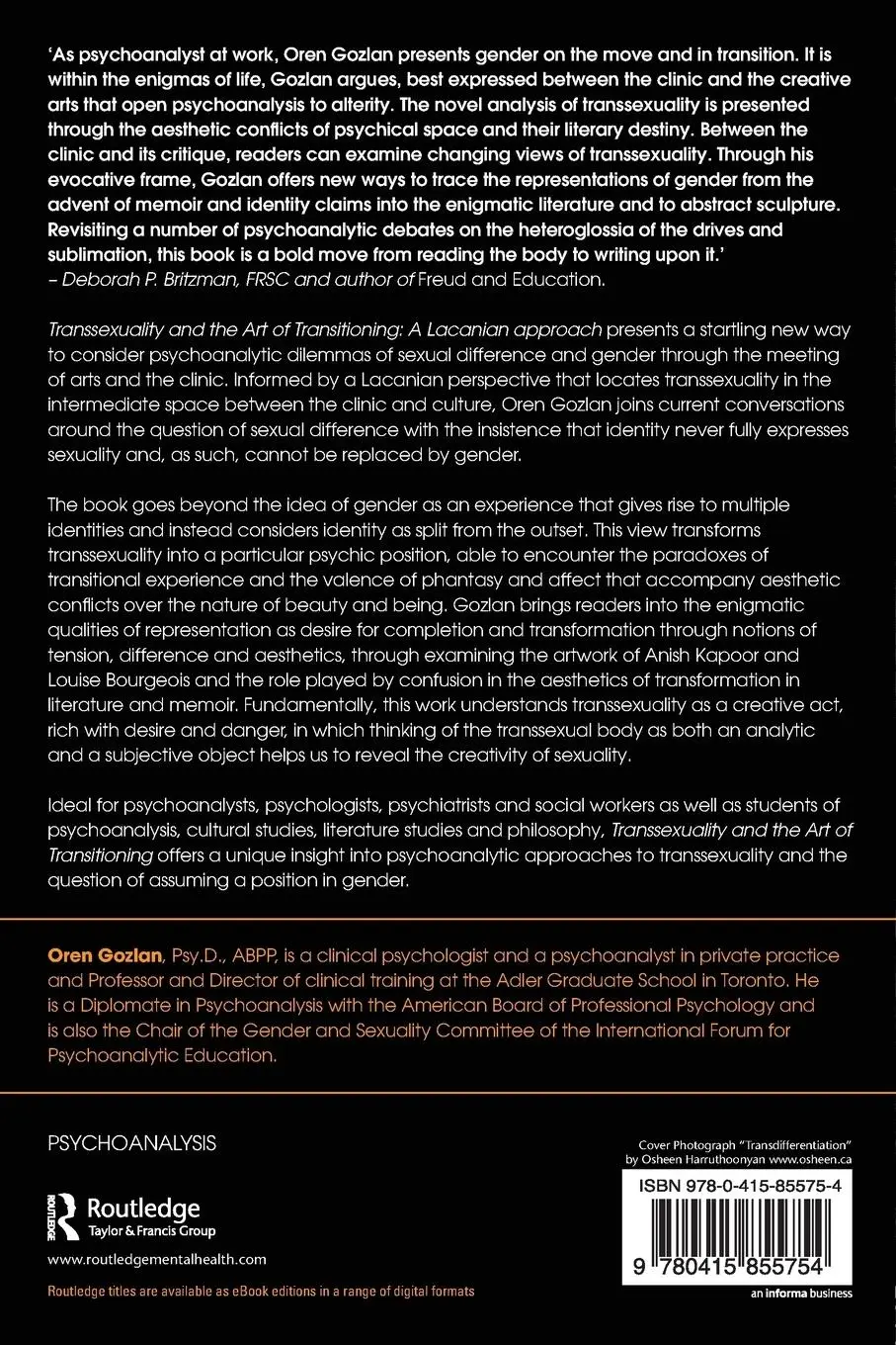 Rückseite: 9780415855754 | Transsexuality and the Art of Transitioning | A Lacanian approach