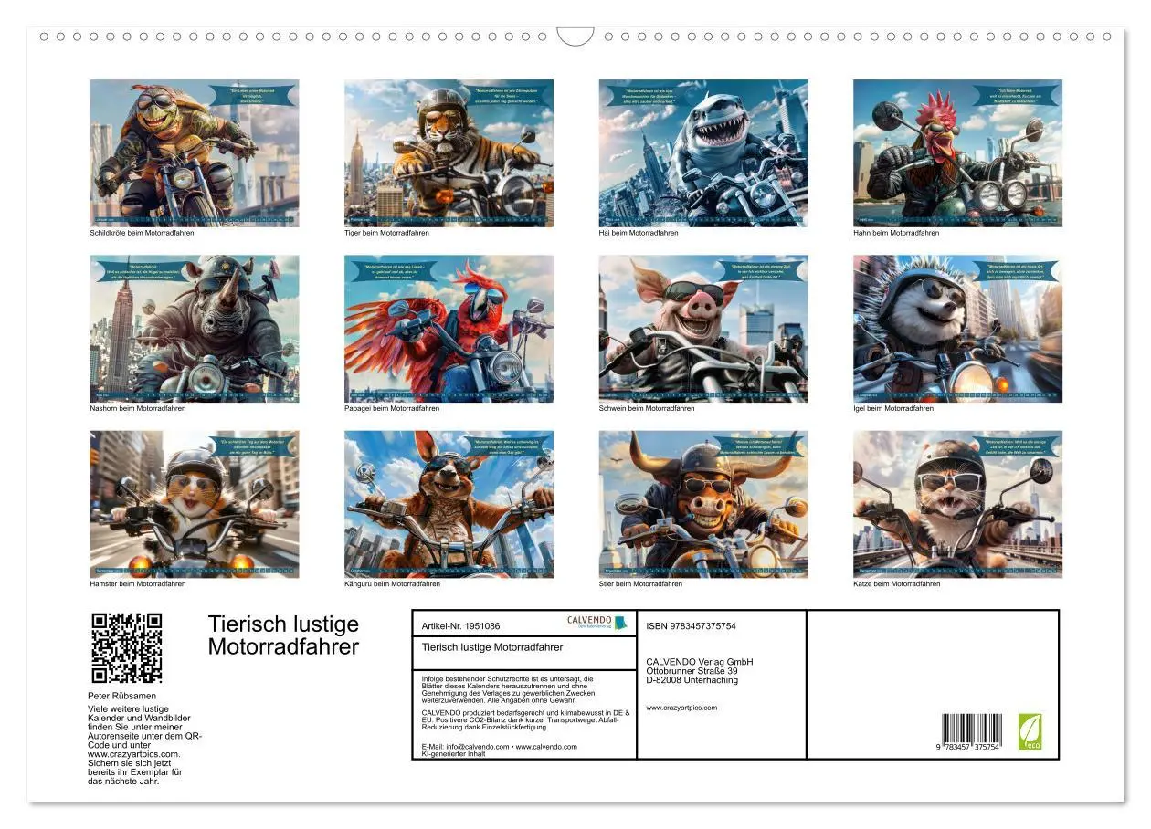 Bild: 9783457375754 | Tierisch lustige Motorradfahrer (Wandkalender 2026 DIN A2 quer),...