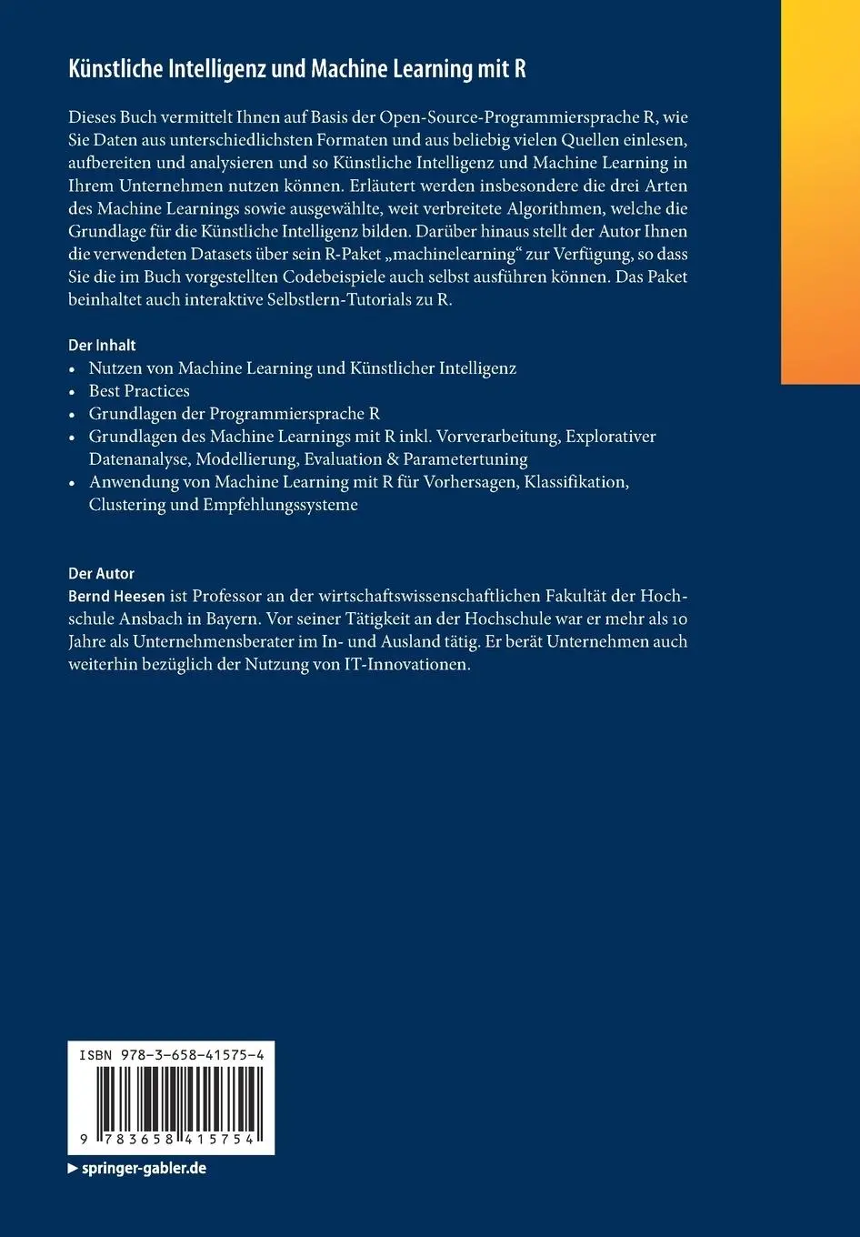 Rückseite: 9783658415754 | Künstliche Intelligenz und Machine Learning mit R | Bernd Heesen
