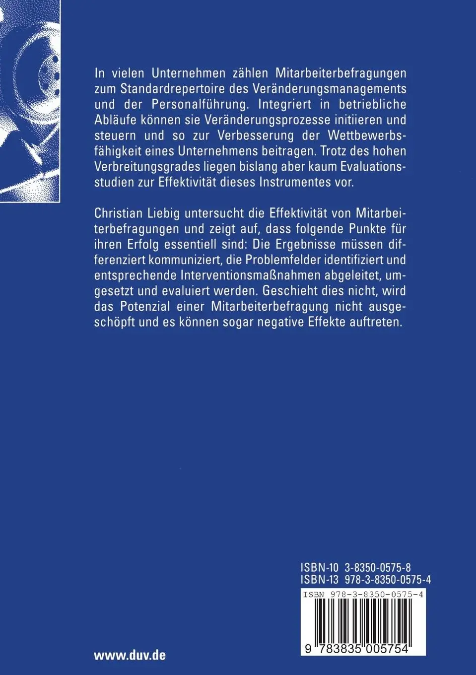 Rückseite: 9783835005754 | Mitarbeiterbefragungen als Interventionsinstrument | Christian Liebig