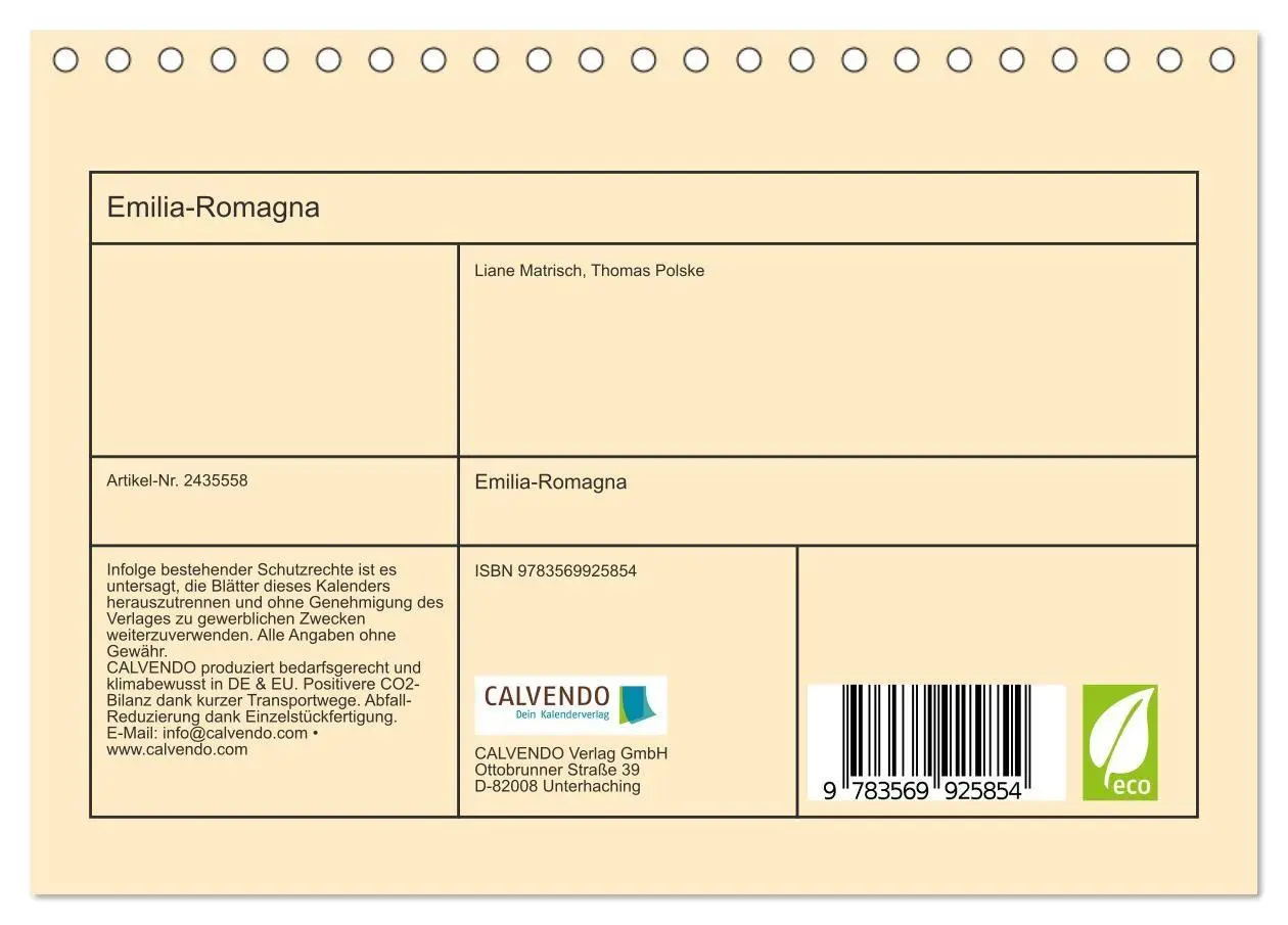 Bild: 9783569925854 | Emilia-Romagna (Tischkalender 2027 DIN A5 quer), CALVENDO...