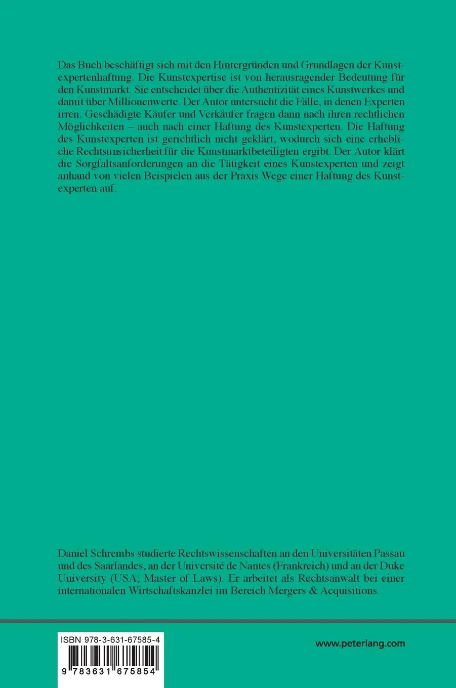 Rückseite: 9783631675854 | Die Haftung des Kunstexperten | Daniel Schrembs | Buch | Deutsch