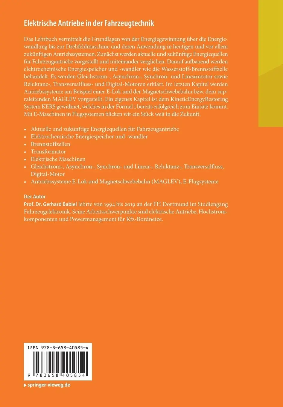 Rückseite: 9783658405854 | Elektrische Antriebe in der Fahrzeugtechnik | Lehr- und Arbeitsbuch