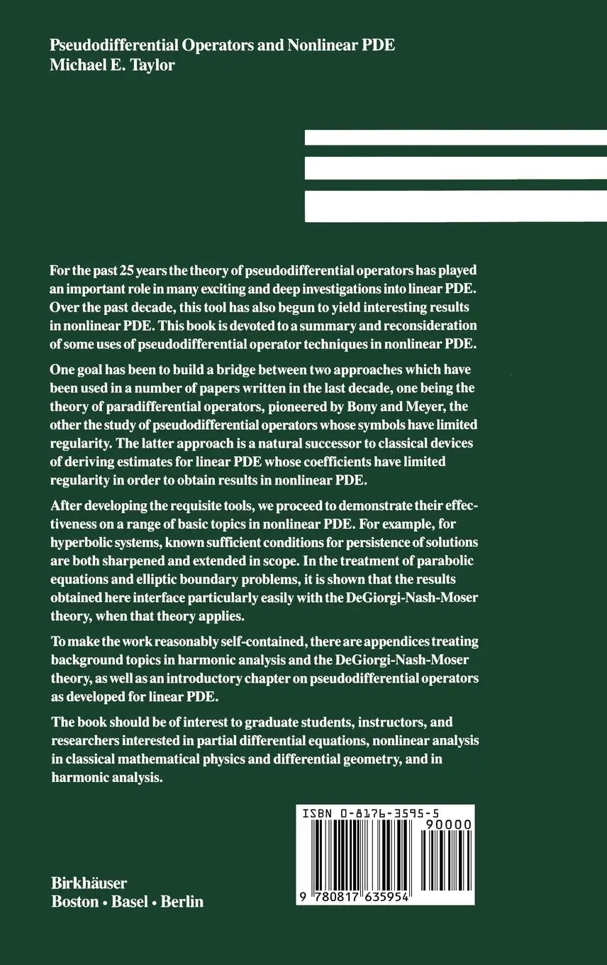 Rückseite: 9780817635954 | Pseudodifferential Operators and Nonlinear PDE | Michael Taylor | Buch