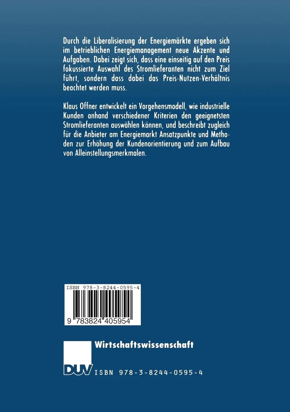 Rückseite: 9783824405954 | Betriebliches Energiemanagement | Klaus Offner | Taschenbuch | xiv