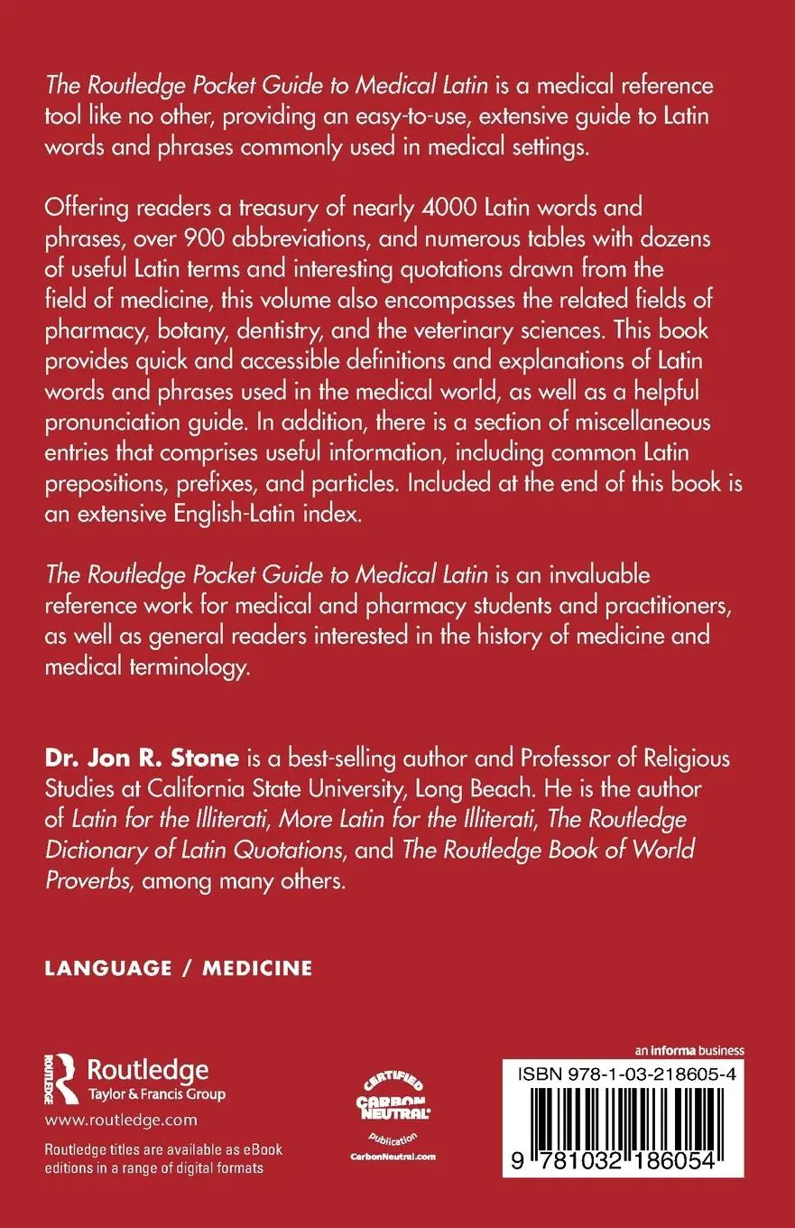 Rückseite: 9781032186054 | The Routledge Pocket Guide to Medical Latin | Jon R. Stone | Buch
