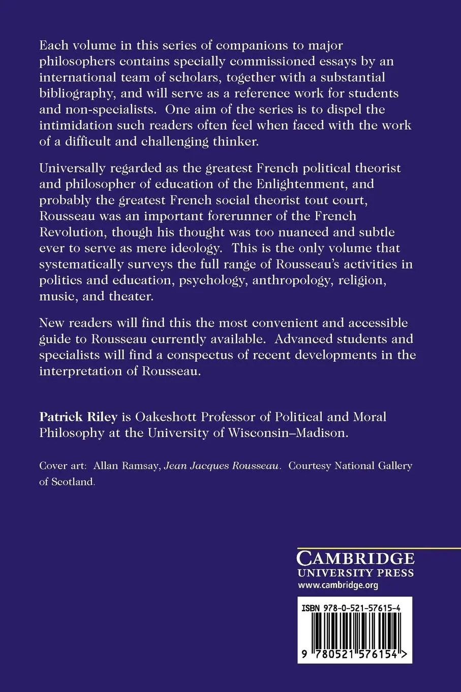 Rückseite: 9780521576154 | The Cambridge Companion to Rousseau | Patrick Riley | Taschenbuch