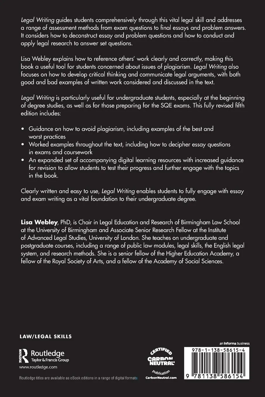 Rückseite: 9781138586154 | Legal Writing | Lisa Webley | Taschenbuch | Einband - flex.(Paperback)