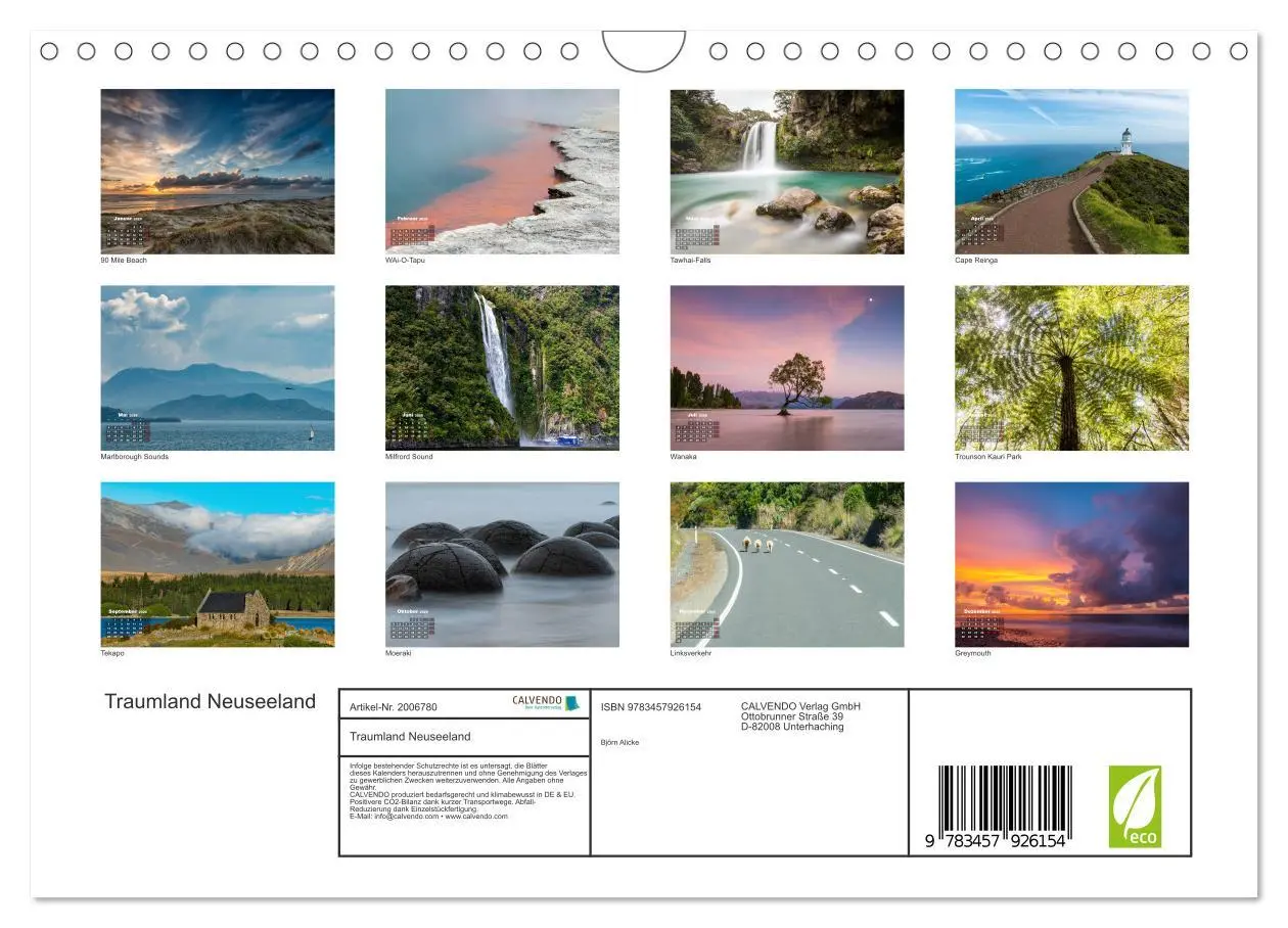 Bild: 9783457926154 | Traumland Neuseeland (Wandkalender 2026 DIN A4 quer), CALVENDO...