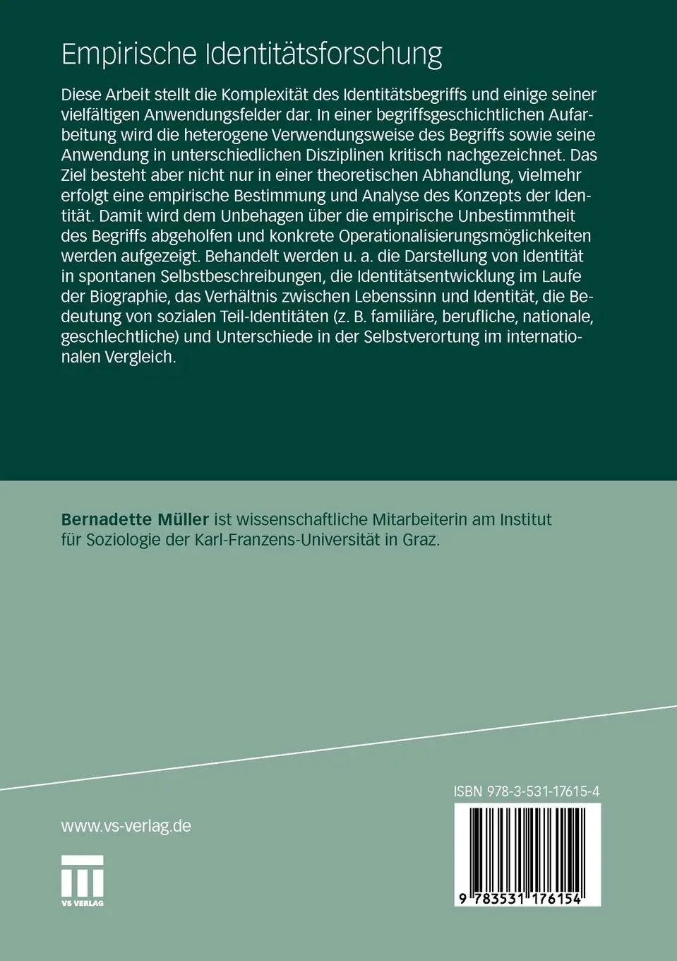 Rückseite: 9783531176154 | Empirische Identitätsforschung | Bernadette Müller | Taschenbuch