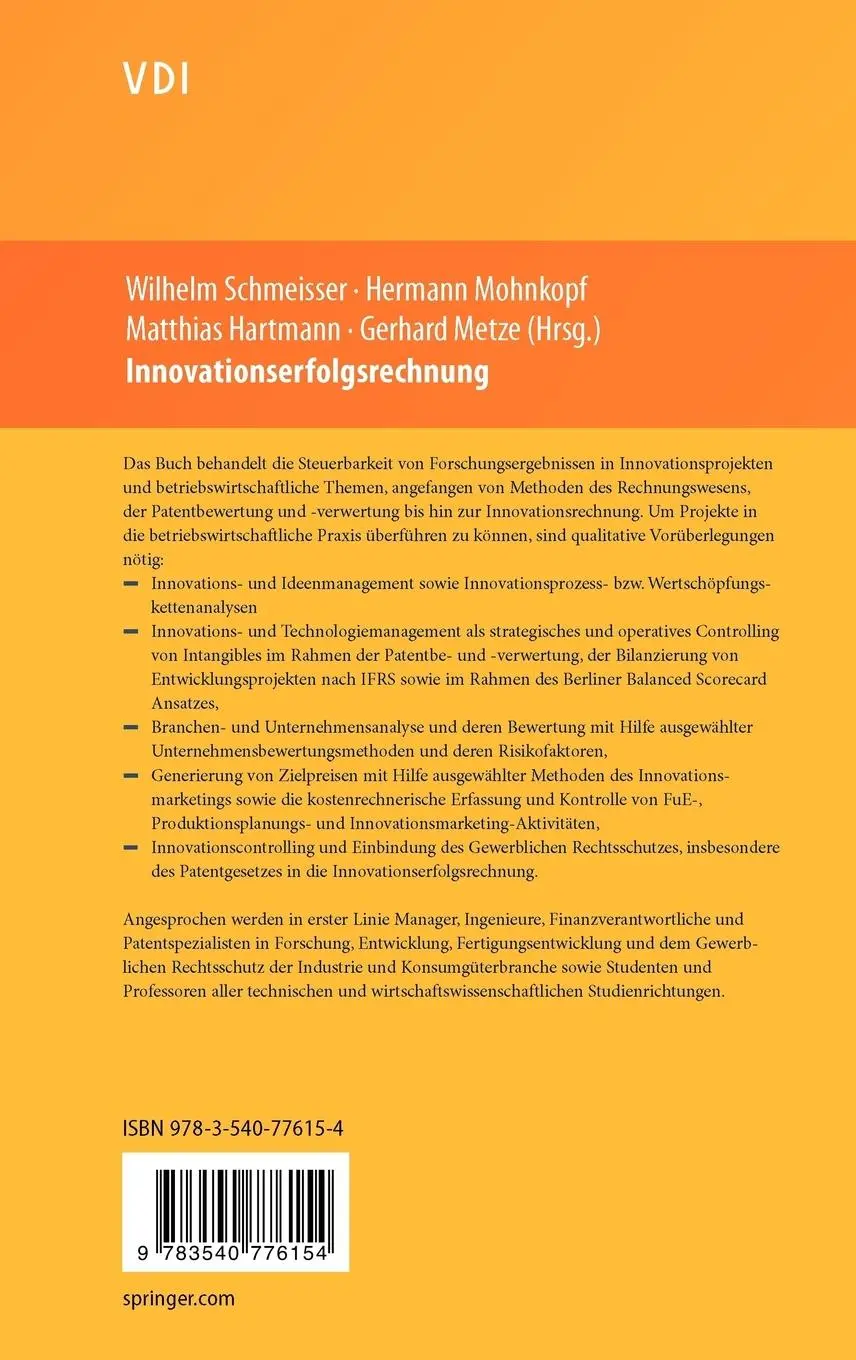 Rückseite: 9783540776154 | Innovationserfolgsrechnung | Wilhelm Schmeisser (u. a.) | Buch | xix