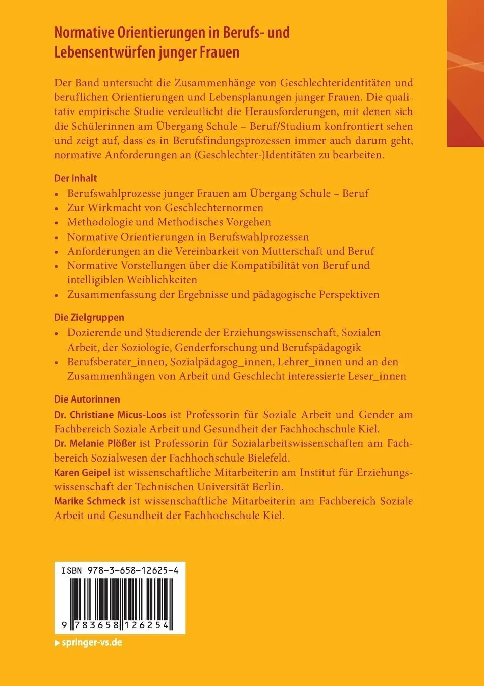 Rückseite: 9783658126254 | Normative Orientierungen in Berufs- und Lebensentwürfen junger Frauen