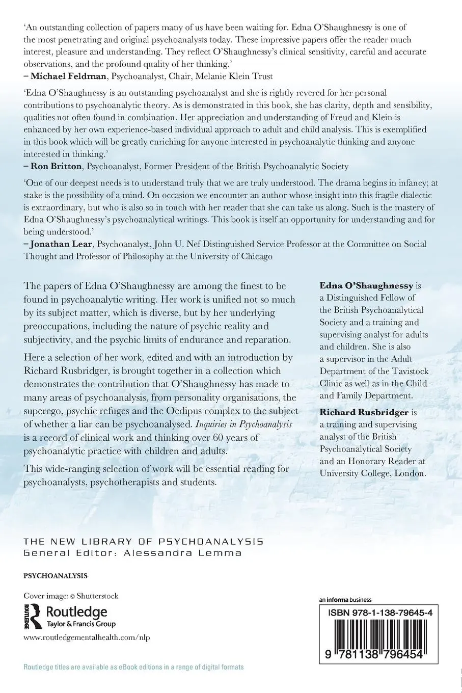 Rückseite: 9781138796454 | Inquiries in Psychoanalysis | Collected papers of Edna O'Shaughnessy