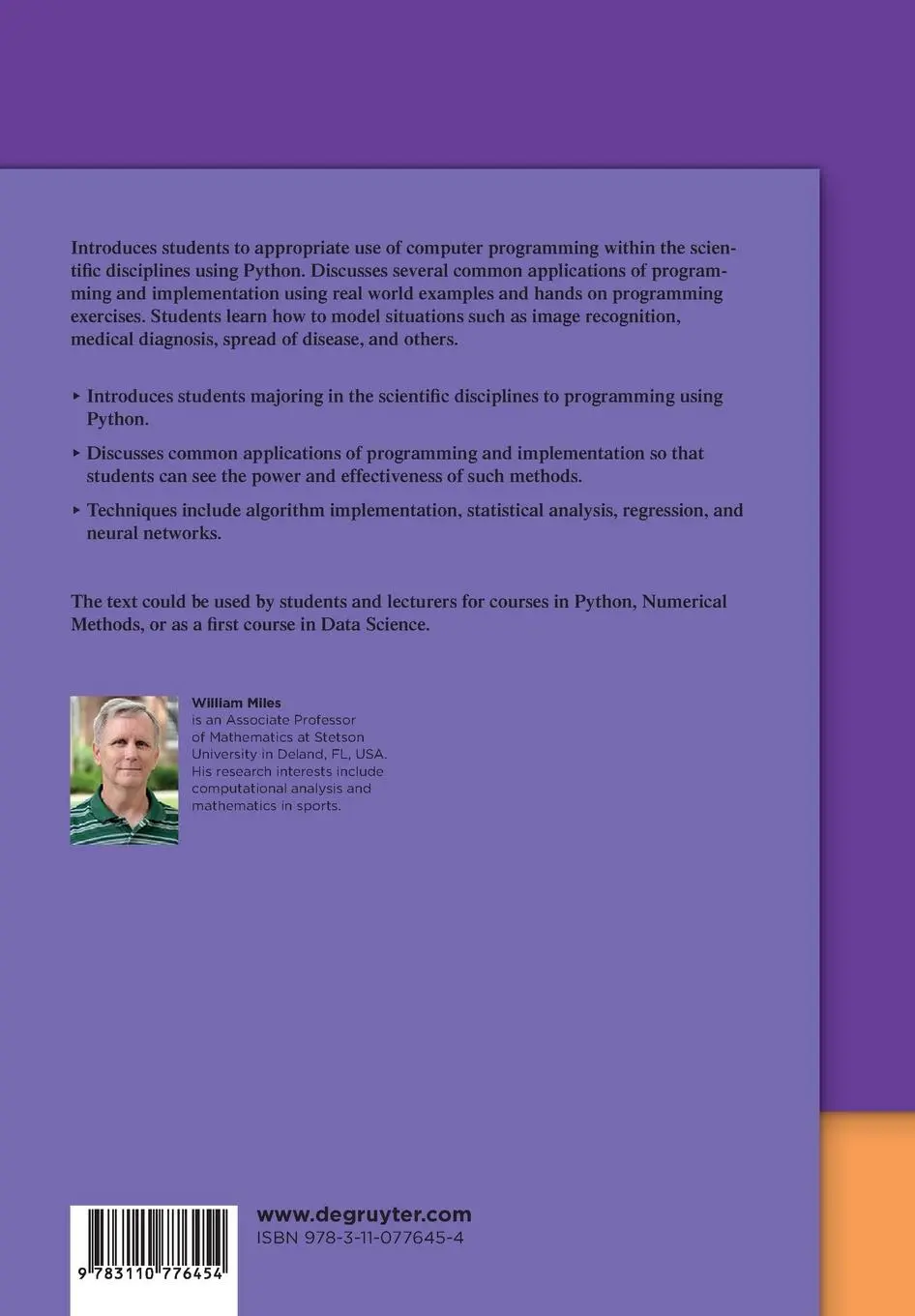 Rückseite: 9783110776454 | Numerical Methods with Python | for the Sciences | William Miles | X